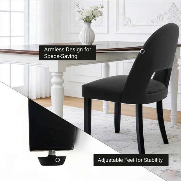 Wooden Dining Chairs Set of 4, Modern Farmhouse Upholstered Kitchen Side Chairs, Dining Room Chairs with Linen Fabric & Open Backrest, Rubberwood Legs, Black