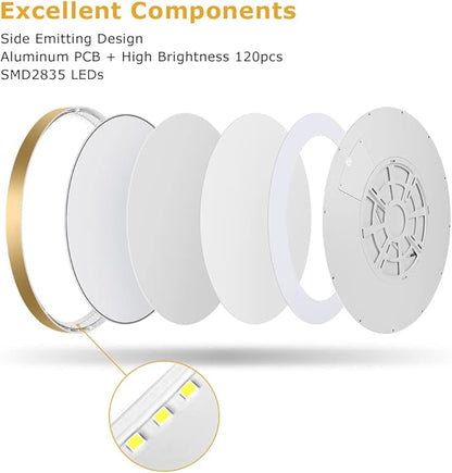 15.7Inch Gold Flush Mount Ceiling Light Fixture , 32W(320W Equivalent), 3800LM, 6000K Cool White, IP40, Flat Modern Round LED Ceiling Lights for Bedrooms, Living Rooms, Bathrooms, Stairwells, etc.