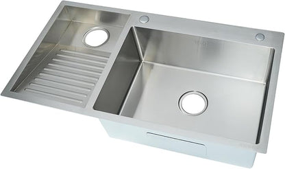 Laundry Utility Sink With Washboard Stainless Steel Kitchen Sink Household Pool Balcony Room Wash Basin Easy Clean Double-Bowl 900mm/35.4Inch