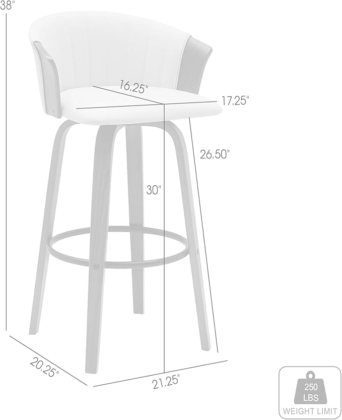 Armen Living Diana 30" Seat Height Mid Century Modern Swivel Walnut Wood Bar Stool for Kitchen Island Counter in Cream Faux Leather