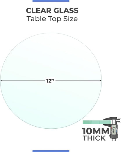 12-Inch Round Tempered Glass Table Top, 3/8” Thick, Flat Polished Edge, Durable Glass for Dining, Coffee, and Office Tables