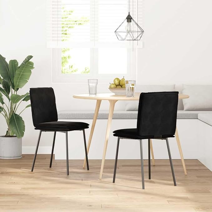 Modern Dining Chairs Set of 2 Black Velvet Upholstered Accent Chairs with Metal Frame for Kitchen Living Room Bedroom