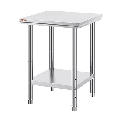 VEVOR Stainless Steel 24 x 24 x 32 Inch Commercial Kitchen Prep & Work Table Heavy Duty Metal Work Table with Adjustable Feet for Restaurant, Home and Hotel