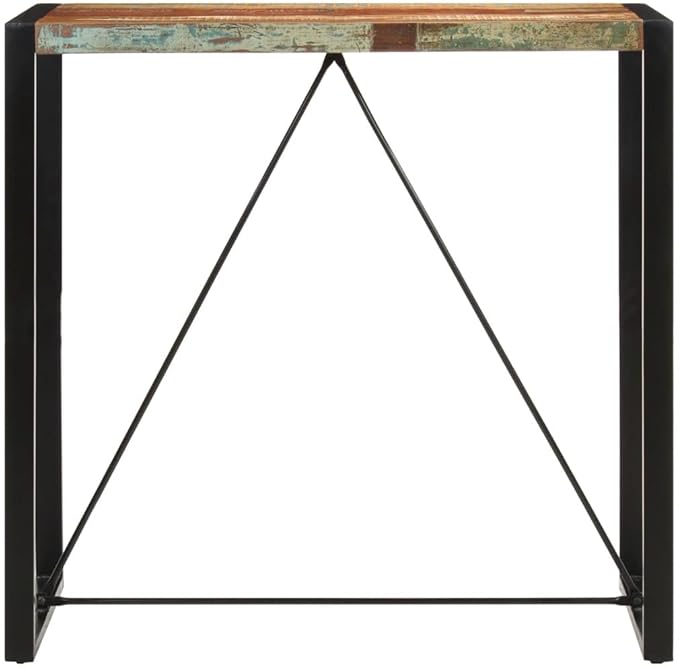 Industrial Bar Table Solid Reclaimed Wood and Iron Frame Counter Height Rectangular Multicolor for Indoor Outdoor Dining Room Home Bar or Patio