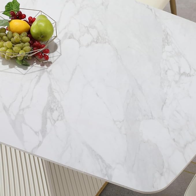 Modern Sintered Stone Dining Table for 6-8, Luxury Faux Marble Kitchen Table with Heavy-Duty Base, Heat-Resistant Furniture for Dining Room & Family Gatherings (Table)