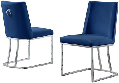 Modern Chairs Set of 2, Chrome Side Chairs & Counter Stools with Ring Pull Back, Luxury Upholstered Chairs for Kitchen Island, Dining Room & Home Bar (Velvet, Navy Blue/Silver, Side Chair)