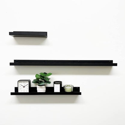 Mitus Floating Display Shelf - Wall Mounted - Modern Industrial Metal Channel Ledge Black, 24 inch