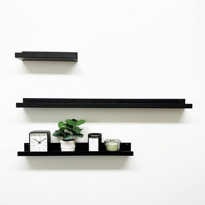 Mitus Floating Display Shelf - Wall Mounted - Modern Industrial Metal Channel Ledge Black, 36 inch