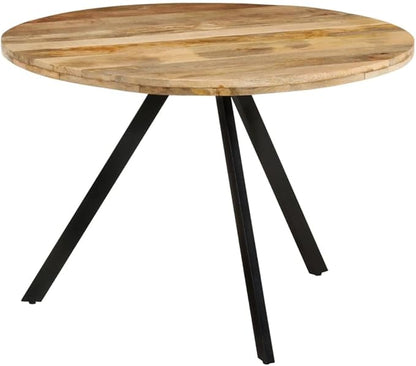 Vintage Round Dining Table, Solid Mango Wood & Black Steel Frame, Brown Kitchen Table for 4, 43.3 Inch Diameter, Dining Room & Kitchen
