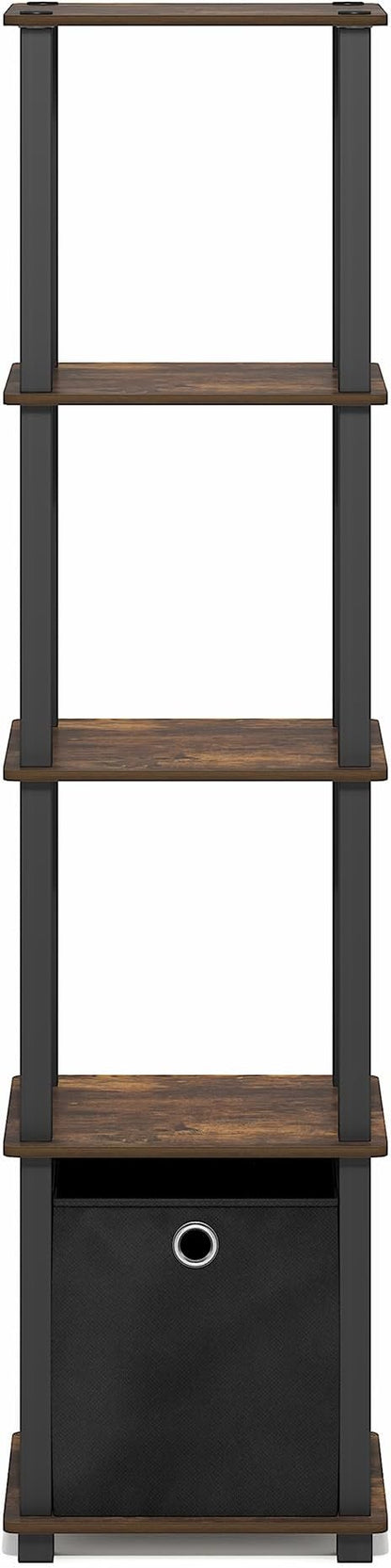 Furinno Turn-N-Tube Book Shelf, 5-Tier Square Open Frame Display Shelf, Corner Storage Shelves with Storage Bin, Shelving Unit, for Organization, Living Room, Garage, Home Office, Amber Pine