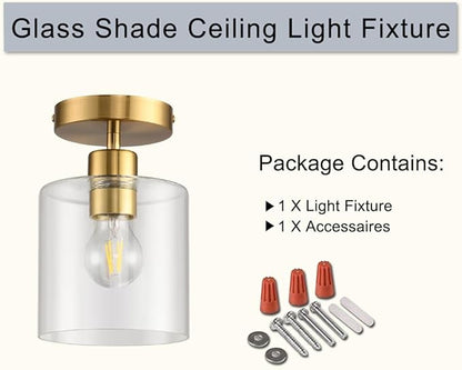 Modern Brass Semi Flush Mount Light Fixture for Entryway & Hallway, Gold Finish