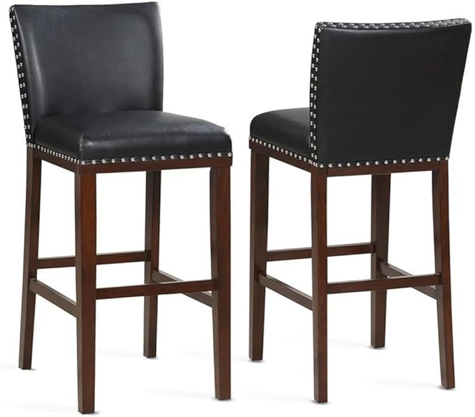 Steve Silver Tiffany 24" Counter Height Upholstered Polyurethane Seating, Set of 2 Chairs KD, Kitchen Area/Bar, Solid Wood Legs, Nailhead Trim with Espresso Stained Legs, 18" L x 22" W x 37" H, Black