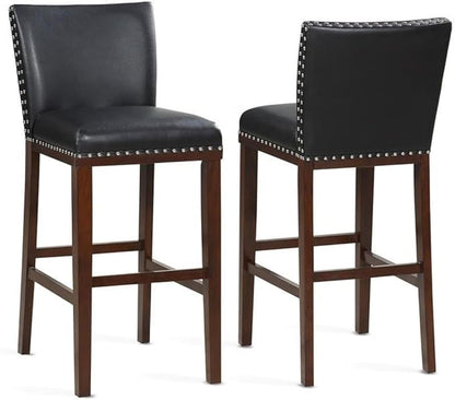 Steve Silver Tiffany 24" Counter Height Upholstered Polyurethane Seating, Set of 2 Chairs KD, Kitchen Area/Bar, Solid Wood Legs, Nailhead Trim with Espresso Stained Legs, 18" L x 22" W x 37" H, Black