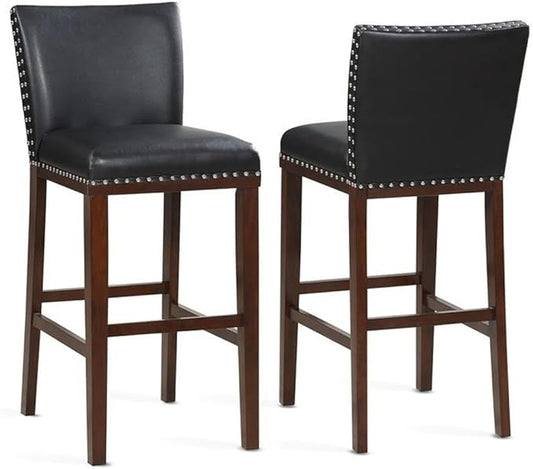 Steve Silver Tiffany 24" Counter Height Upholstered Polyurethane Seating, Set of 2 Chairs KD, Kitchen Area/Bar, Solid Wood Legs, Nailhead Trim with Espresso Stained Legs, 18" L x 22" W x 37" H, Black