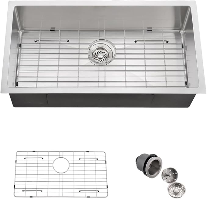 32 Stainless Steel Kitchen Sink Undermount, Dorzom 32" x 17" x 9" Stainless Steel Single Bowl 18 Gauge Under Mount Kitchen Sink