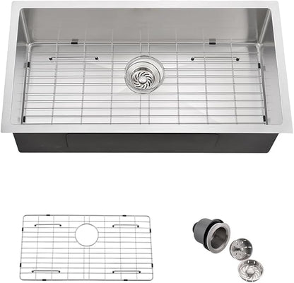 32 Stainless Steel Kitchen Sink Undermount, Dorzom 32" x 17" x 9" Stainless Steel Single Bowl 18 Gauge Under Mount Kitchen Sink