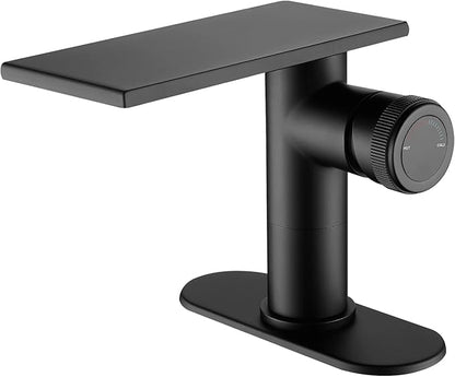 becola Modern Bathroom Sink Faucet，Black Bathroom Faucet，Waterfall Faucet for Bathroom Sink，Single Hole Cold and Hot Vanity Faucet，Single Handle Vessel Sink Faucet with Adjust Knobs and Deck Plate