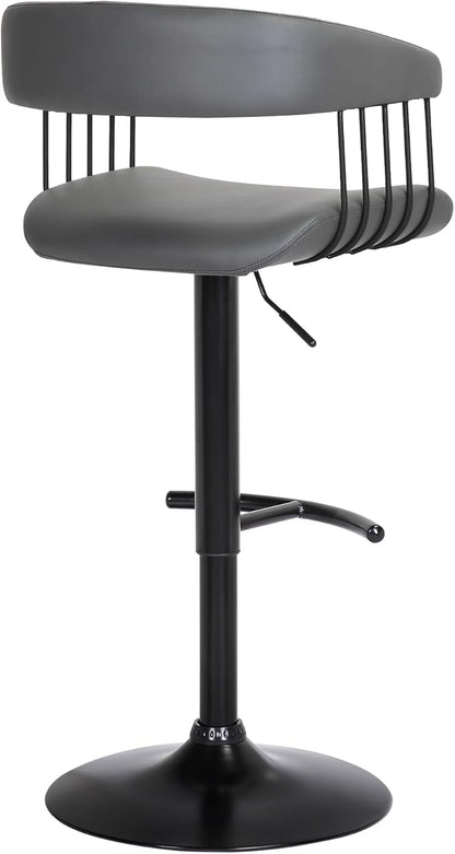 Armen Living Calista Adjustable Height Mid Century Modern Swivel Bar Stool for Kitchen Island Counter in Gray Faux Leather with Black Metal