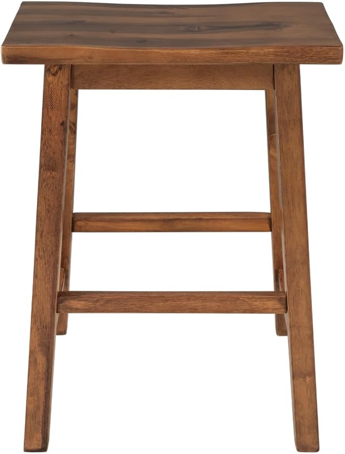 Farmhouse Rustic 2-Piece Counter Height Wood Kitchen Dining Stools for Small Places, Walnut