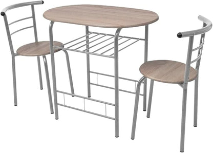 Modern Bar Table Set with Stools Silver MDF and Iron Rectangular Kitchen Dining Set for 2 Compact Space Saving Design Matte Finish