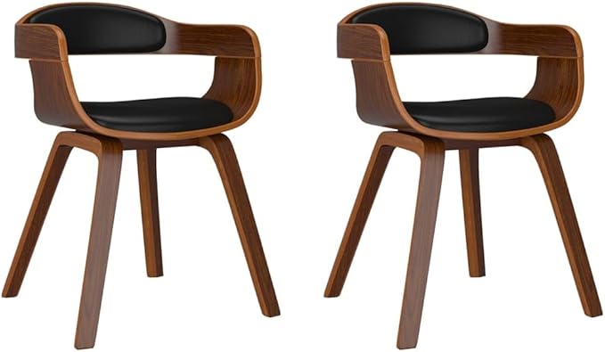 Modern Farmhouse Dining Chairs Set of 2 Black Bentwood and Faux Leather Upholstered Kitchen Chairs with Padded Seat for Dining Room Kitchen Restaurant