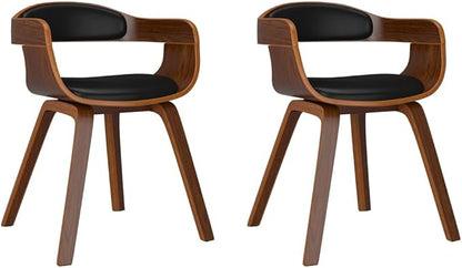 Dining Chair Set of 2 Black Faux Leather Natural Wood Frame Compact Ergonomic Accent Kitchen Dining Room Chairs 7.9x7.6x10.9 in for Living Room Kitchen Small Spaces