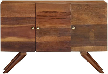 Brown Solid Reclaimed Wood Sideboard, 43.3 x 11.8 x 29.5 in, Rustic Buffet Cabinet with 3 Doors, Durable Storage for Living Room, Dining Area Kitchen Furniture