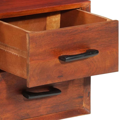 Solid Mango Wood Sideboard Buffet Cabinet 43.3" L, 8-Drawer Coffee Bar Storage Console Table with Iron Frame, Stained Brown, Wall-Mountable, for Living Room & Kitchen