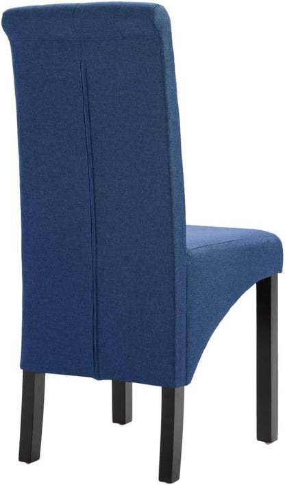 Set of 2 Blue Fabric Dining Chairs with Rubber Wood Frame, Modern Ergonomic Comfortable Design for Dining Room Kitchen Living Room Accent