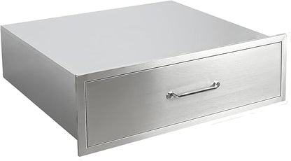 Outdoor Kitchen Drawers, 30" W x 23" D x 10" H Stainless Steel Single Access BBQ Drawer, Flush Mount Enclosed Drawer with Handle for Outdoor Kitchens & BBQ Islands, No Installation Required