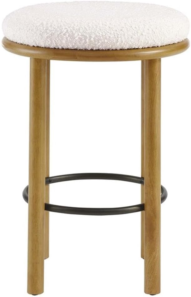 Modway Fable 26 Inch Backless Counter Stools Set of 2 in Oak Ivory - Kitchen Stools Counter Height - 2Pcs Upholstered Padded Boucle Seat for Kitchen Counter or Island with Wood Legs and Footrest