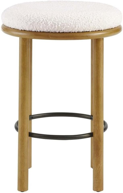 Modway Fable 26 Inch Backless Counter Stools Set of 2 in Oak Ivory - Kitchen Stools Counter Height - 2Pcs Upholstered Padded Boucle Seat for Kitchen Counter or Island with Wood Legs and Footrest