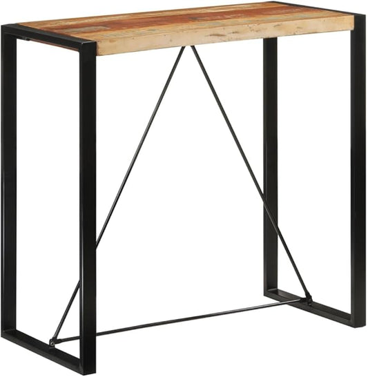 Bar Table High Top 43.3"x21.7" Solid Reclaimed Wood & Iron Industrial Style Small Kitchen or Dining Room for Apartment Patio