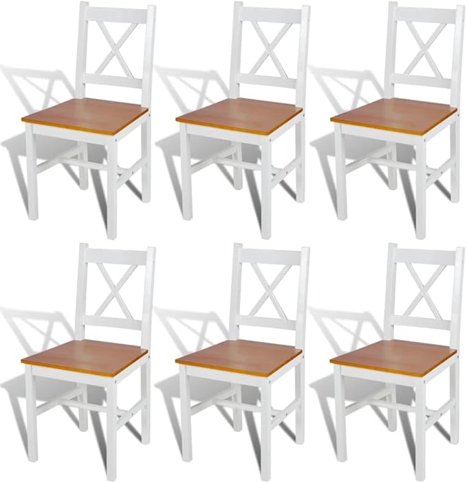 Farmhouse Dining Chairs Set of 6 White Pinewood Solid Wood Kitchen Chairs with Ergonomic Design for Dining Room and Kitchen Furniture