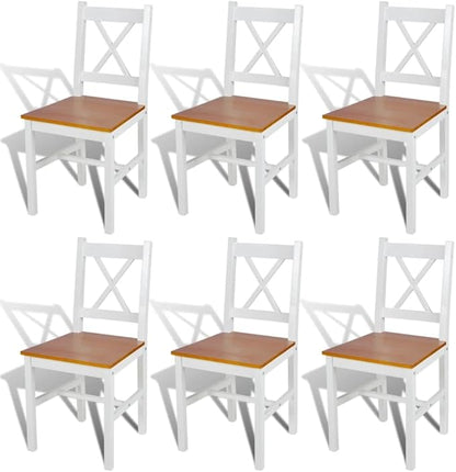 Farmhouse Dining Chairs Set of 6 White Pinewood Solid Wood Kitchen Chairs with Ergonomic Design for Dining Room and Kitchen Furniture