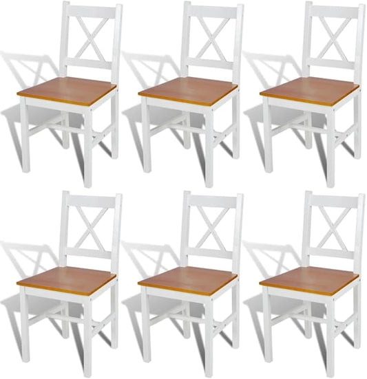 Farmhouse Dining Chairs Set of 6 White Pinewood Solid Wood Kitchen Chairs with Ergonomic Design for Dining Room and Kitchen Furniture