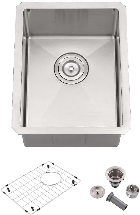 12 Inch Undermount Stainless Steel Bar Sink- Wesliv 12x16 Undermount Small Bar Kitchen Sinks 16 Gauge Stainless Steel Outdoor Rv Wet Sinks with Bottom Grid & Drain