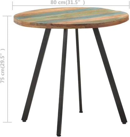 31.5" Round Dining Table for 4, Reclaimed Wood Top, Black Metal Legs, Space-Saving Kitchen Table, Weathered Finish