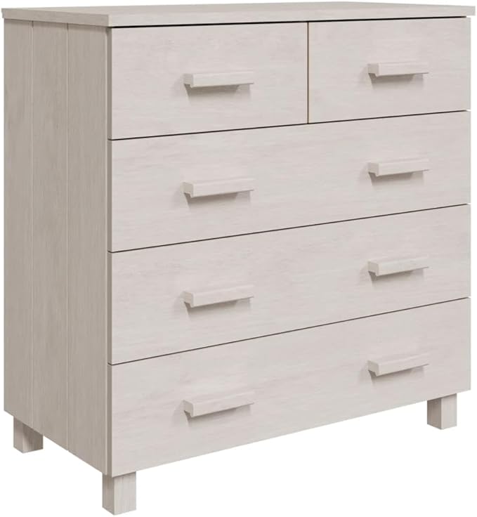 White Solid Pinewood Sideboard, Modern Buffet Cabinet with 5 Drawers, Sliding Doors, 15.7x31.1x31.5 Inch Storage for Living Room, Dining Room Kitchen Furnitur