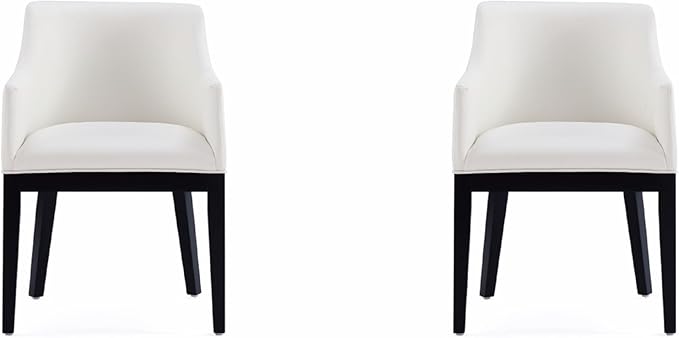 Manhattan Comfort Gansevoort Modern Faux Leather Dining Chair with Arms, Leatherette Upholstery on Solid Beech Wood Frame, Accent Furniture for Kitchen Table or Office, Set of 2, Cream