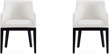 Manhattan Comfort Gansevoort Modern Faux Leather Dining Chair with Arms, Leatherette Upholstery on Solid Beech Wood Frame, Accent Furniture for Kitchen Table or Office, Set of 2, Cream