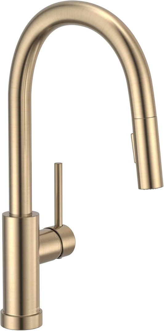 Lava Odoro Champagne Gold Kitchen Faucet with Pull Down Sprayer, Modern Kitchen Sink Faucet Single Hole Gold Faucet for Kitchen Sink with 2-Function Spray Head, Deck Plate Included, KF1120-CB