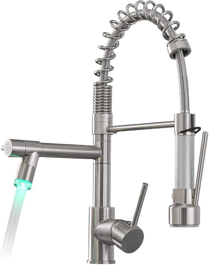 AIMADI Commercial Pull Down Kitchen Faucet Sprayer with LED Light,Single Handle Stainless Steel Kitchen Sink Faucets with Pull Down Sprayer,Suitable for Farmhouse Camper Laundry Rv Bar