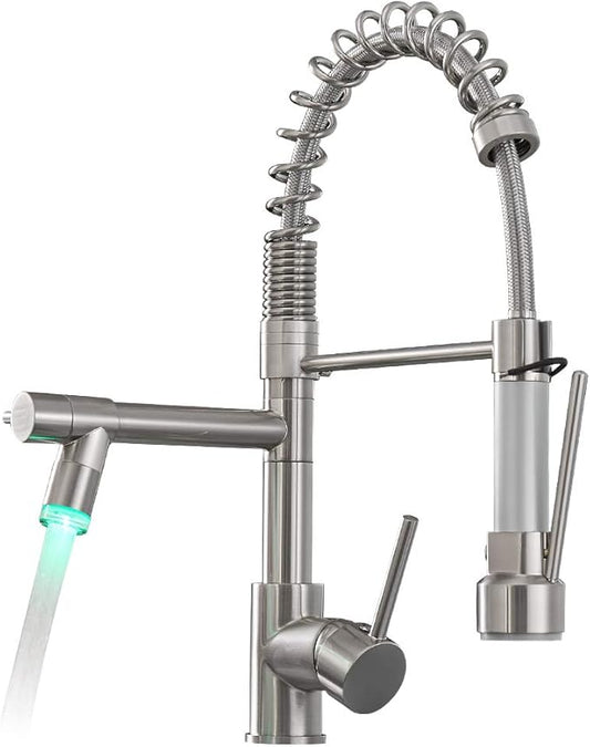 AIMADI Commercial Pull Down Kitchen Faucet Sprayer with LED Light,Single Handle Stainless Steel Kitchen Sink Faucets with Pull Down Sprayer,Suitable for Farmhouse Camper Laundry Rv Bar