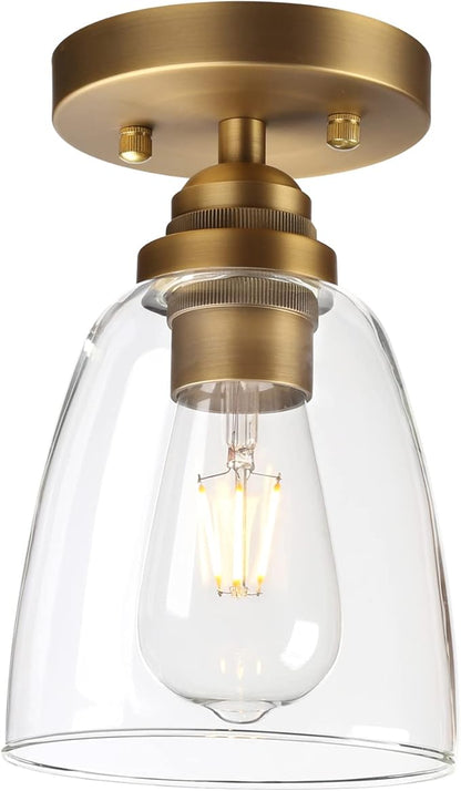 Yosoan Retro Semi Flush Mount Ceiling Light, 1-Light Vintage Industrial Hardwired 5.51'' Oval Cone Glass Shade for Kitchen Bathroom Cafe Corridor Hallway Entryway Passway(Antique)