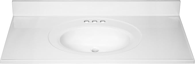 Design House Cultured Marble Vanity Top, 43 in W x 22 in D, Integrated 4 in Centerset Oval Sink & Backsplash, Solid White, 586156