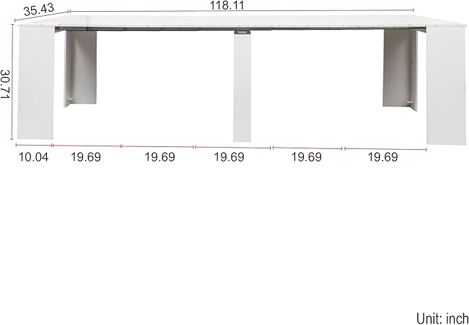 118.11" to 20.08" White Marble Extendable Dining Table for 10-12, 2 in 1 Expandable Dining Room Table MDF Modern Multifunctional Console Table for Living Room, Kitchen Small Space