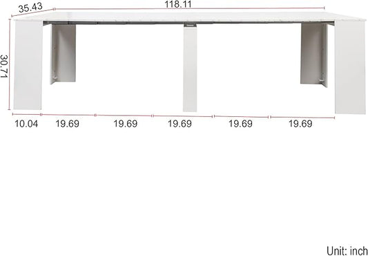 118.11" to 20.08" White Marble Extendable Dining Table for 10-12, 2 in 1 Expandable Dining Room Table MDF Modern Multifunctional Console Table for Living Room, Kitchen Small Space
