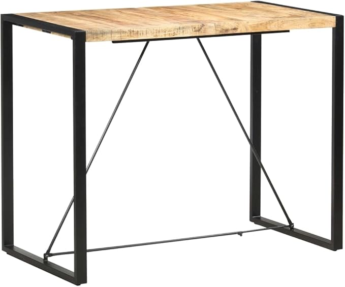 55.1" Industrial Bar Table Solid Mango Wood Top with Steel Frame 43.3" H Counter Height Dining for Kitchen, Dining Room, Apartment Hangouts