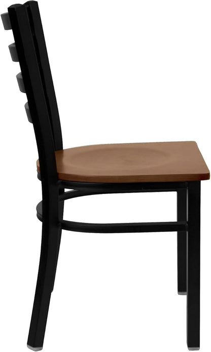 Flash Furniture HERCULES Series Black Ladder Back Metal Restaurant Chair - Cherry Wood Seat